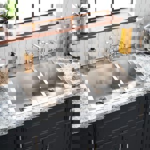 33 x 22 in. 4-Hole Stainless Steel Double Bowl Dual Mount Kitchen Sink in Brushed Stainless Steel